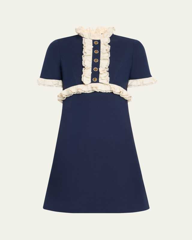 Lace Trim Wool Mini Dress